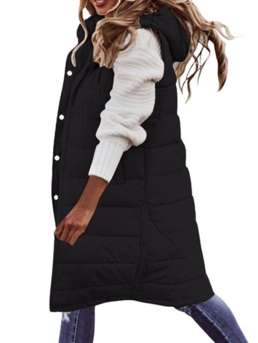 Women's Black Hooded Puffer Vest Coat